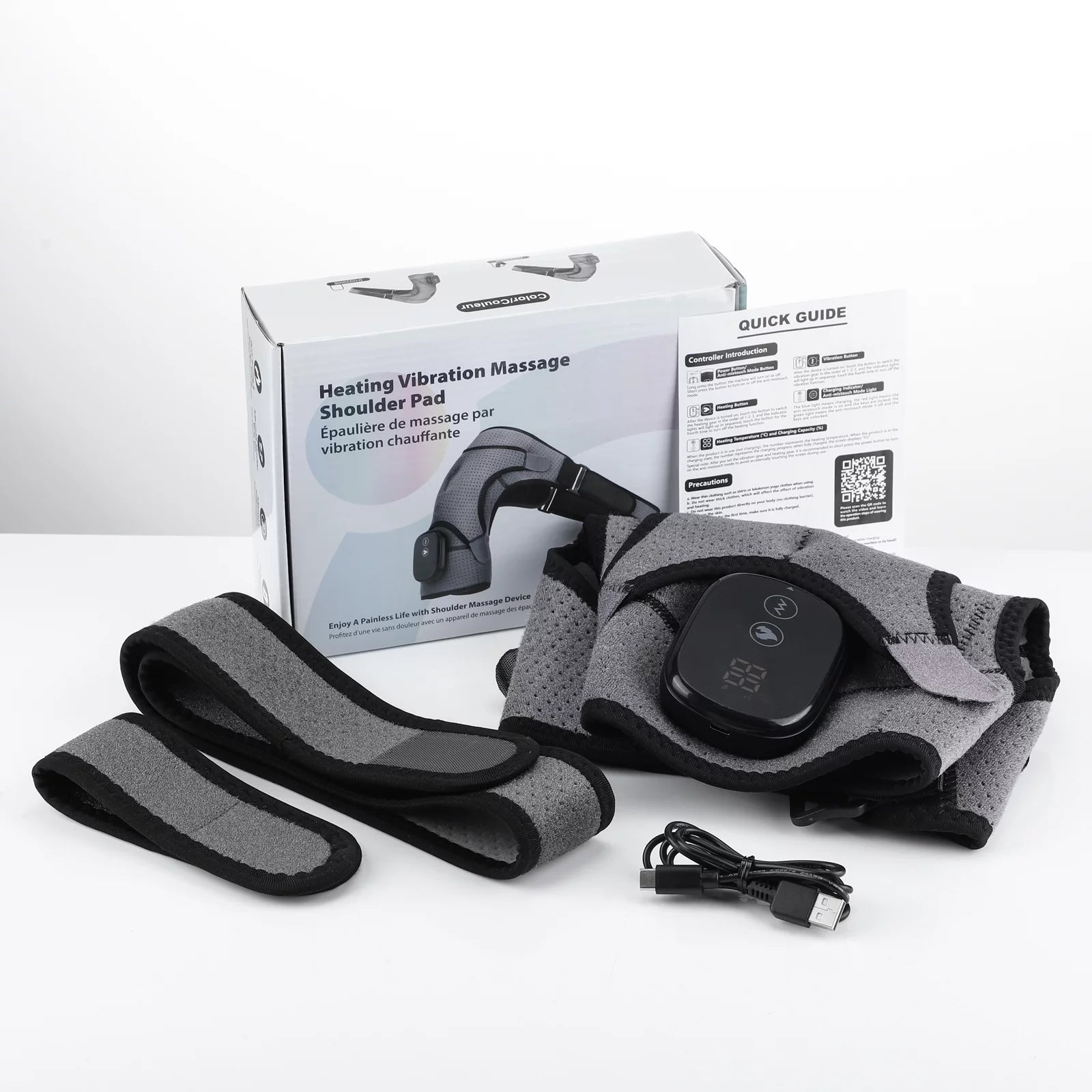 Heated Shoulder Brace, Shoulder Heating Pad with Massage, Electric Cordless Heated Shoulder Wrap with 3 Heating & Vibration Levels, Vibration Heated Shoulder Massager for Men Women Relaxation