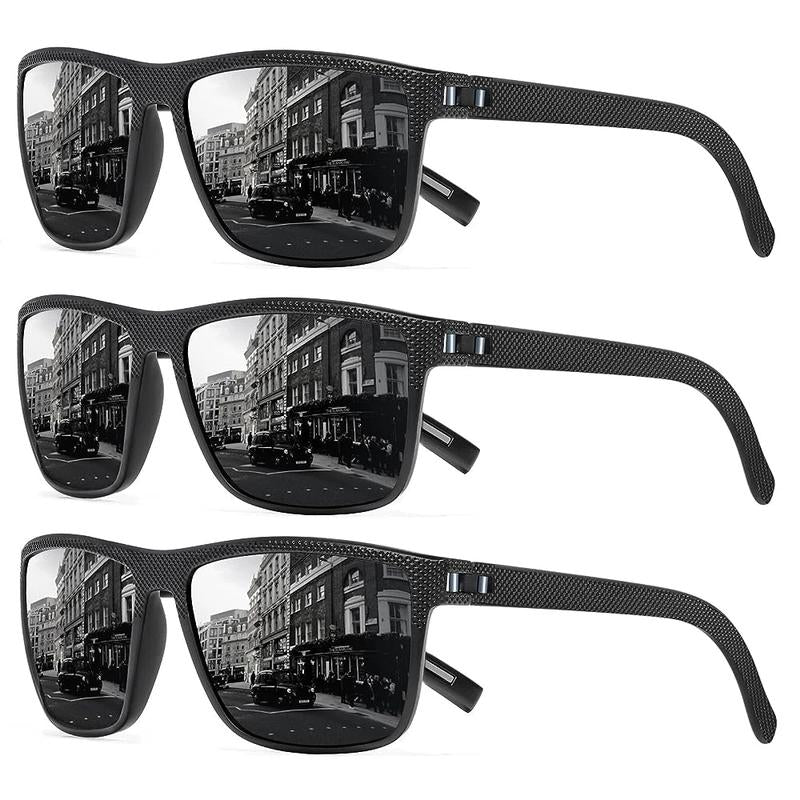 TURBOPEP Full Options 3 Pairs HD Polarized Sunglasses 3 Pairs Unisex Square Frame UV Protection Lightweight Travel Accessories with Adjustable Hinges & Anti-Slip Nosepiece Fashionable,Valentine Gifts
