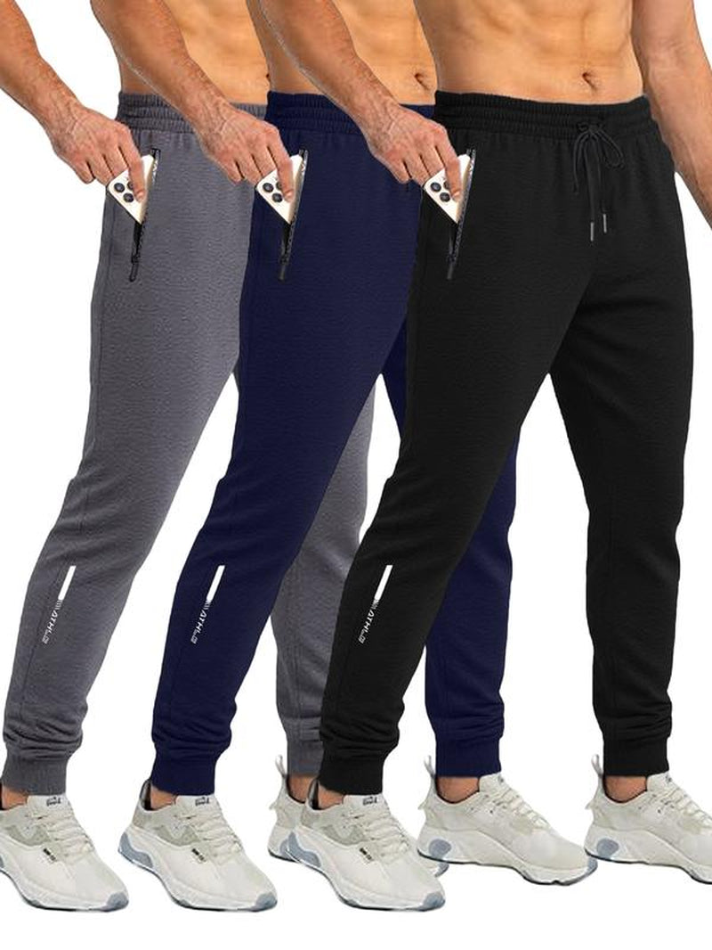 3-Pack Men'S Stylish Trendy Joggers with Letter Print, Fitted Drawstring Waist, Ideal for Running and Workouts, Comfortable Athletic Wear, Classic Joggers