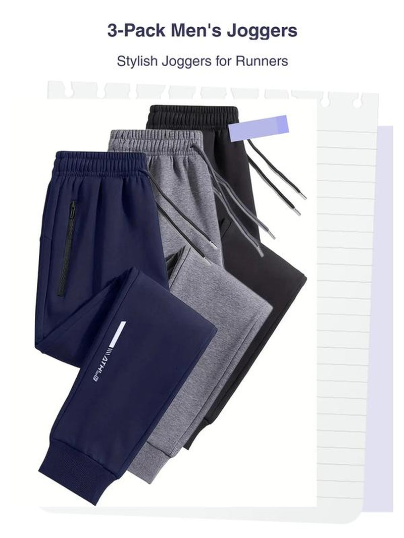 3-Pack Men'S Stylish Trendy Joggers with Letter Print, Fitted Drawstring Waist, Ideal for Running and Workouts, Comfortable Athletic Wear, Classic Joggers