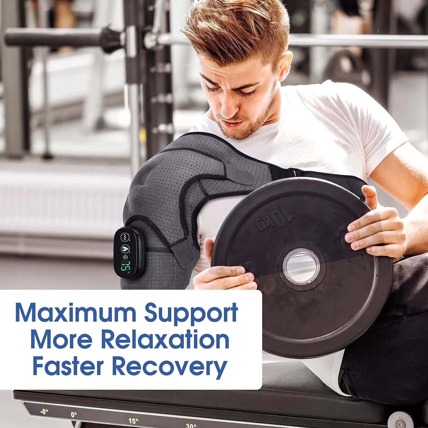 Heated Shoulder Brace, Shoulder Heating Pad with Massage, Electric Cordless Heated Shoulder Wrap with 3 Heating & Vibration Levels, Vibration Heated Shoulder Massager for Men Women Relaxation