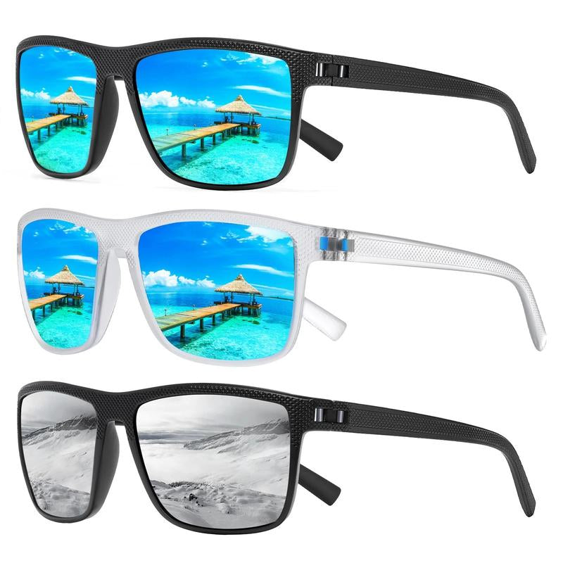 TURBOPEP Full Options 3 Pairs HD Polarized Sunglasses 3 Pairs Unisex Square Frame UV Protection Lightweight Travel Accessories with Adjustable Hinges & Anti-Slip Nosepiece Fashionable,Valentine Gifts