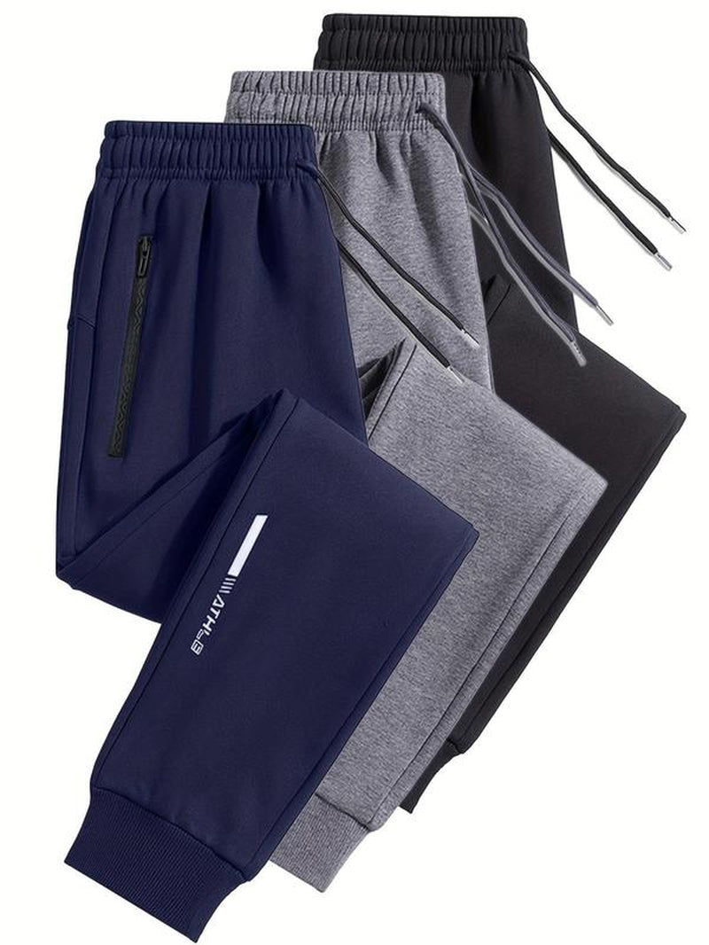 3-Pack Men'S Stylish Trendy Joggers with Letter Print, Fitted Drawstring Waist, Ideal for Running and Workouts, Comfortable Athletic Wear, Classic Joggers