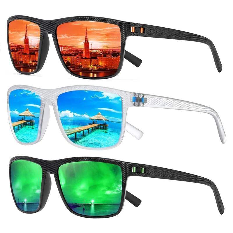 TURBOPEP Full Options 3 Pairs HD Polarized Sunglasses 3 Pairs Unisex Square Frame UV Protection Lightweight Travel Accessories with Adjustable Hinges & Anti-Slip Nosepiece Fashionable,Valentine Gifts