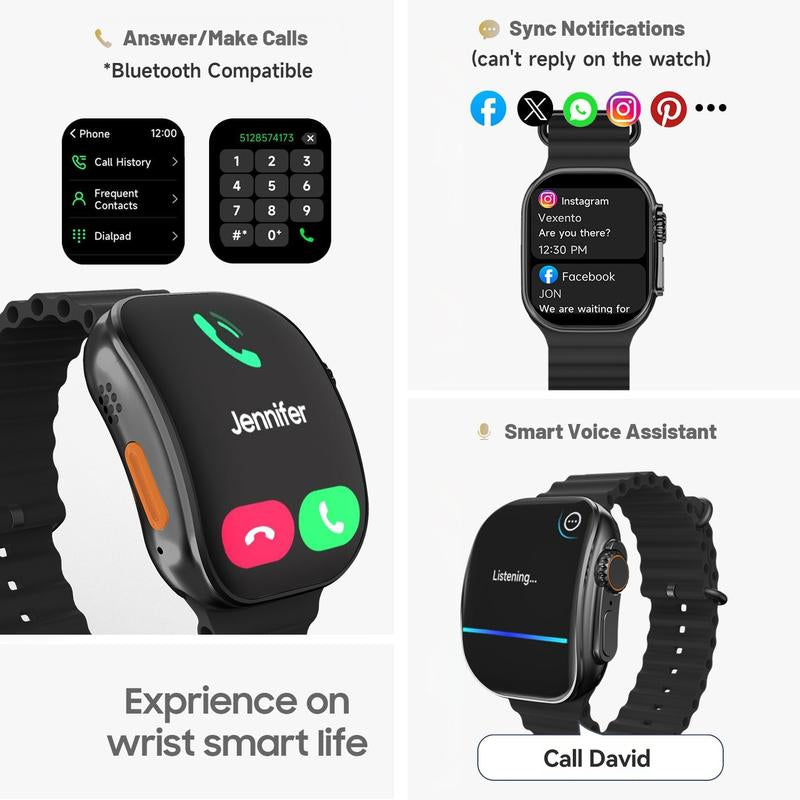 2026 Smart Watch for Men Women, Upgraded Smartwatch(Answer/Make Call), 2.02"HD Fitness Watch Wit 100+ Sport Modes, IP67 Waterproof, Fitness Tracker Watch with Calls/Messages/Notifications, with 7 Watch Bands