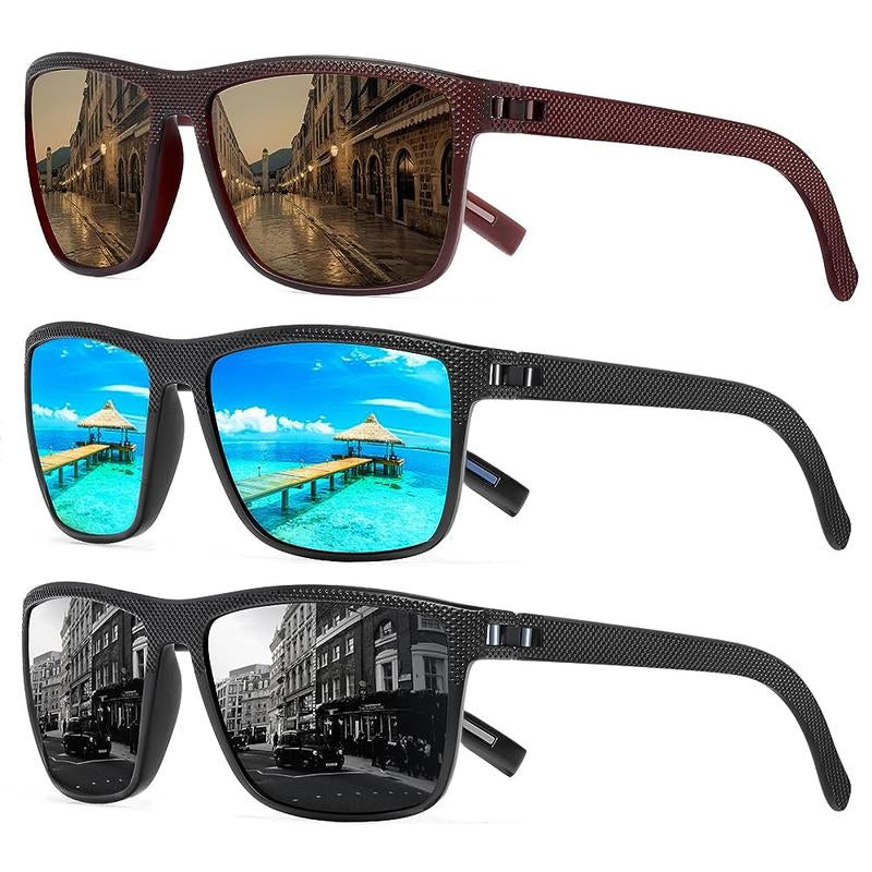 TURBOPEP Full Options 3 Pairs HD Polarized Sunglasses 3 Pairs Unisex Square Frame UV Protection Lightweight Travel Accessories with Adjustable Hinges & Anti-Slip Nosepiece Fashionable,Valentine Gifts