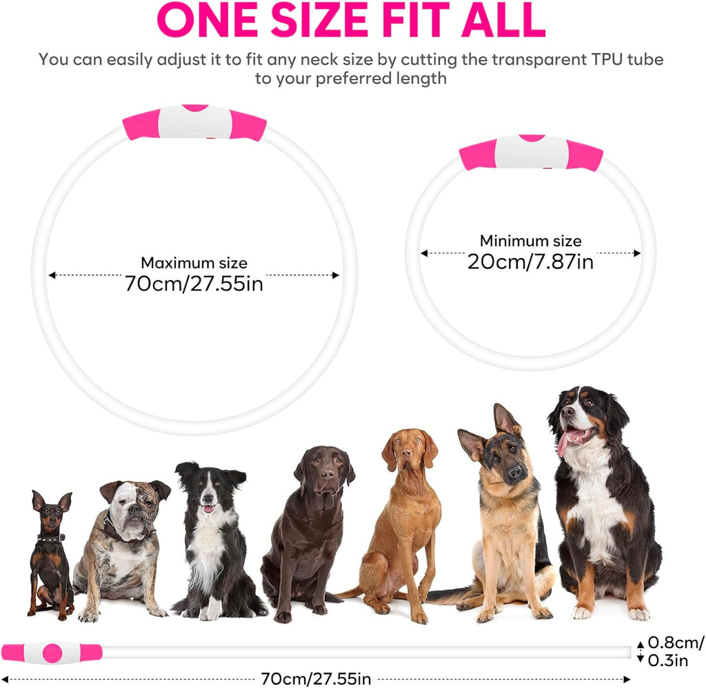 LED Dog Collar, USB Rechargeable Light up Dog Collars Glow in the Dark, Waterproof LED Dog Necklace for Your Dogs Walking at Night (Pink)