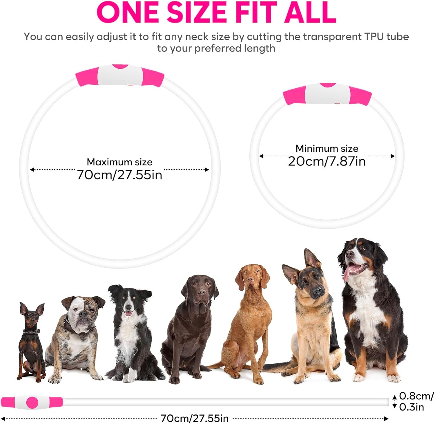 LED Dog Collar, USB Rechargeable Light up Dog Collars Glow in the Dark, Waterproof LED Dog Necklace for Your Dogs Walking at Night (Pink)