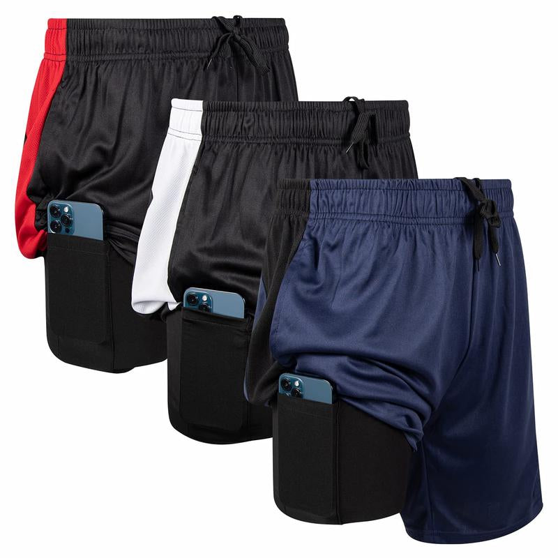 Ultra Performance 3 Pack Mens 2 in 1 Athletic Running Shorts 7 Inch Inseam Workout Gym Compression Shorts for Men