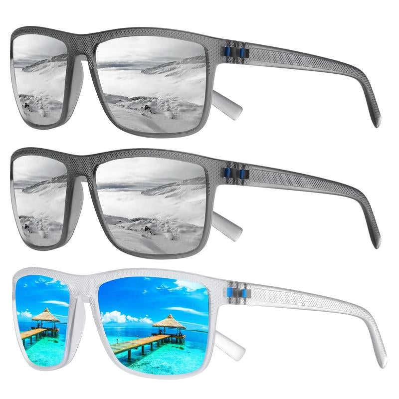 TURBOPEP Full Options 3 Pairs HD Polarized Sunglasses 3 Pairs Unisex Square Frame UV Protection Lightweight Travel Accessories with Adjustable Hinges & Anti-Slip Nosepiece Fashionable,Valentine Gifts